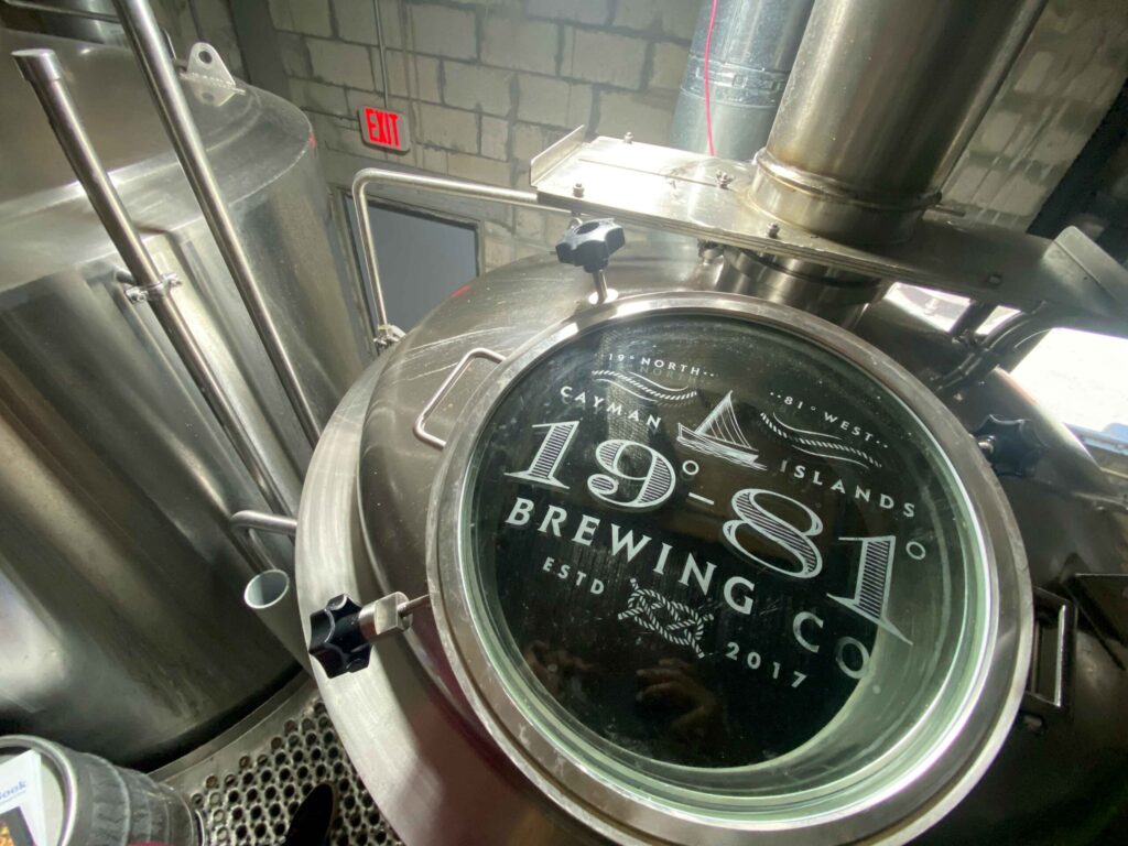 1981 Brewing Co. steel brewing tank closeup, Cayman Islands brewery.
