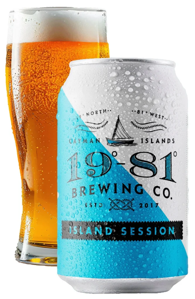 Cold 1981 Brewing Co. Island Session Ale can & glass of beer.