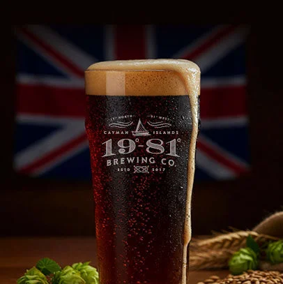 19-81 Brewing Co. Hadrian Ale with UK flag background.