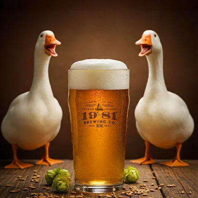 19-81 Brewing Co. Loosey Goosey beer with two geese. Taproom exclusive.
